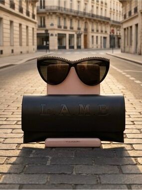 L.A.M.B. Black Cat-Eye Sunglasses with Brown Lenses